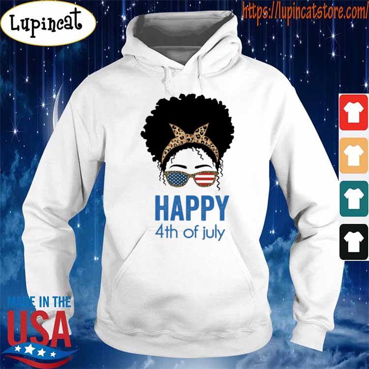 Black Woman Happy 4th of July leopard American flag s Hoodie