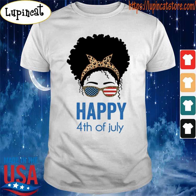 Black Woman Happy 4th of July leopard American flag shirt