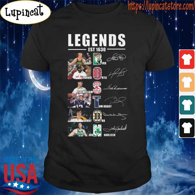 Legends Est 1630 Larry Bird David Ortiz Ted Williams and John Havlicek  signatures shirt, hoodie, sweater, long sleeve and tank top