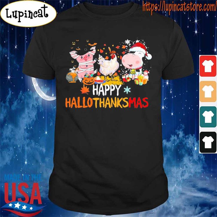 Happy Hallo Thanks Mas Farm Animals Halloween Thanksgiving Christmas shirt
