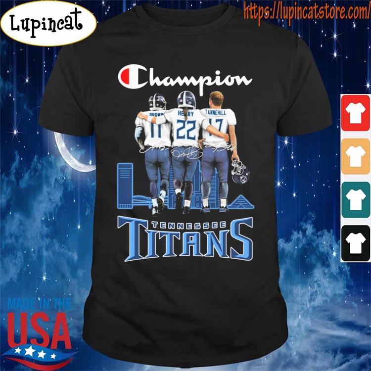 Champions A. J. Brown Derrick Henry and Ryan Tannehill Tennessee Titans signatures shirt