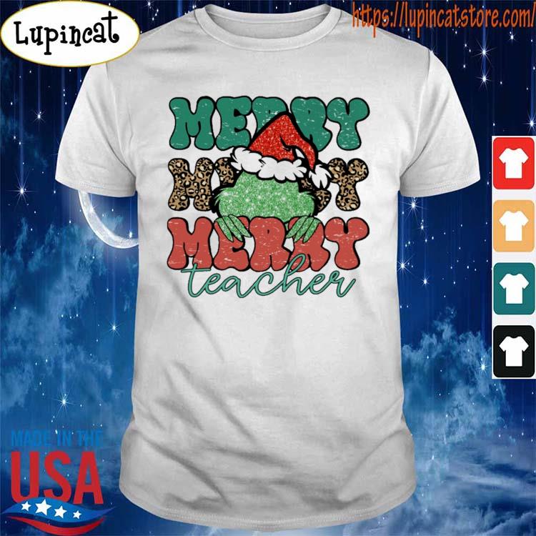 Official Santa Grinch Merry Teacher Christmas Leopard 2022 shirt