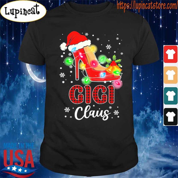 Santa High-heeled Gigi Claus Merry Christmas light shirt