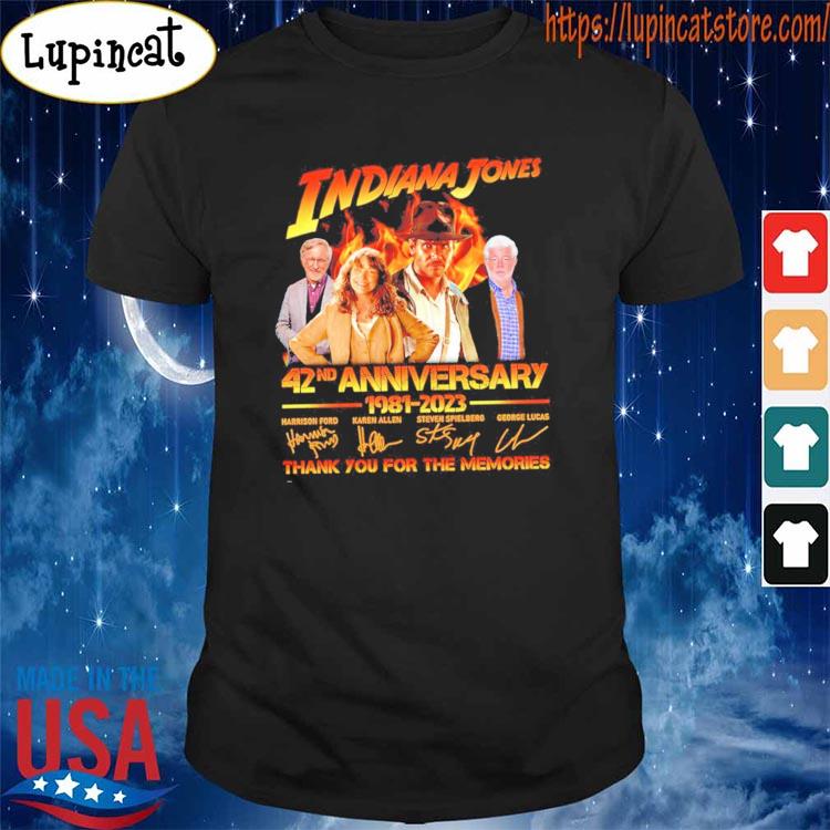 Indiana Jones 42nd anniversary 1981-2023 signatures thank you for the memories shirt